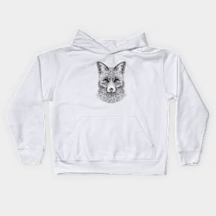 Hand drawn black and white portrait of a fox. Dotwork. Pointillism Kids Hoodie